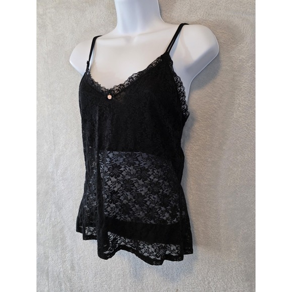 GUC Secret Treasures Cami Tank Top Womens Large Black Floral Lace Whimsigoth Y2K - Picture 3 of 11